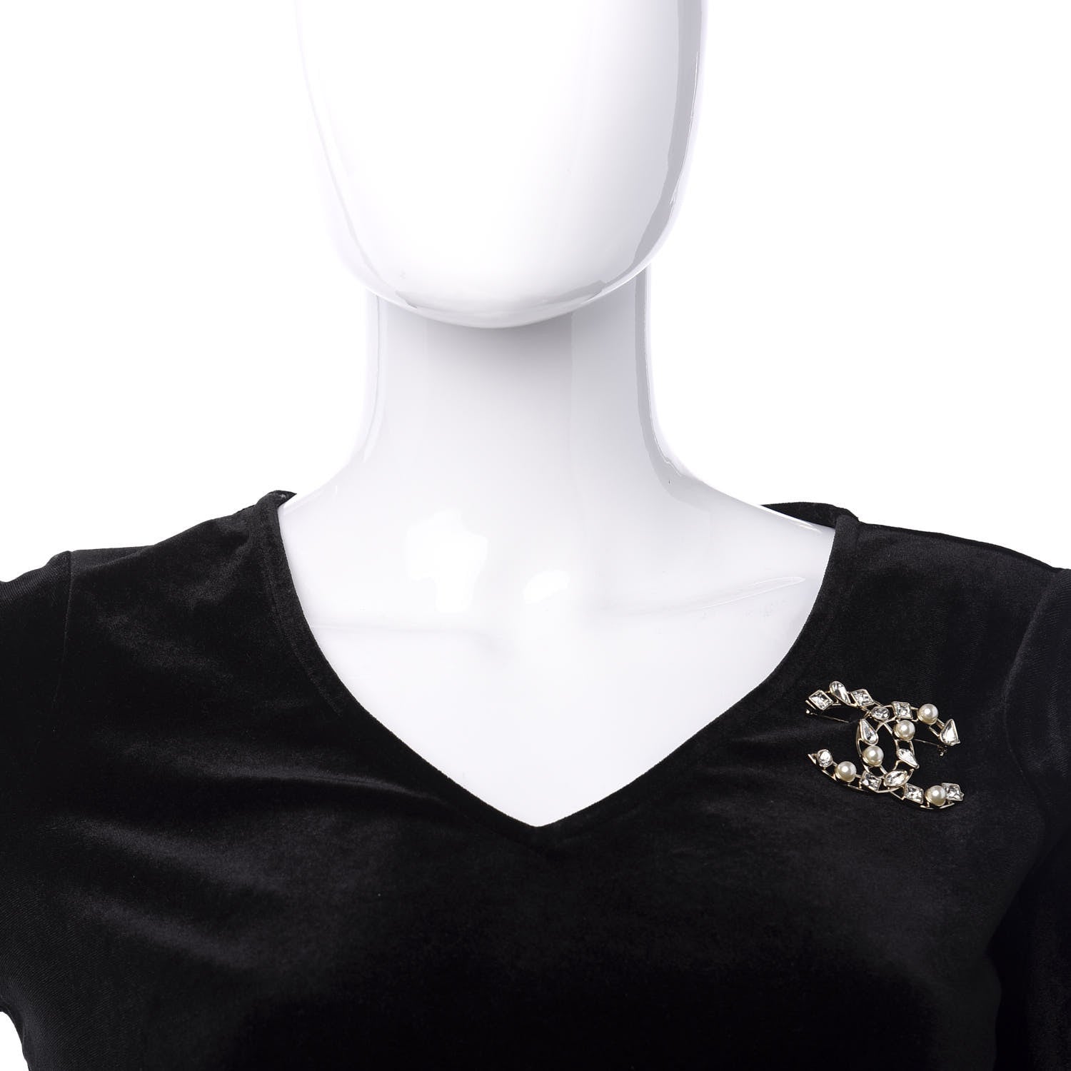 Chanel Metal Glass Pearl CC Crystal Snowfall Brooch Gold 2 of 5