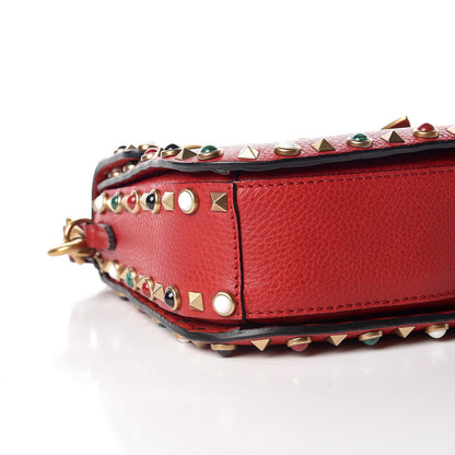 Valentino Garavani Calfskin Enchanted Wonderland Medium Guitar Strap Rockstud Rolling Flap Saddle Bag Rosso Valentino 5 of 9
