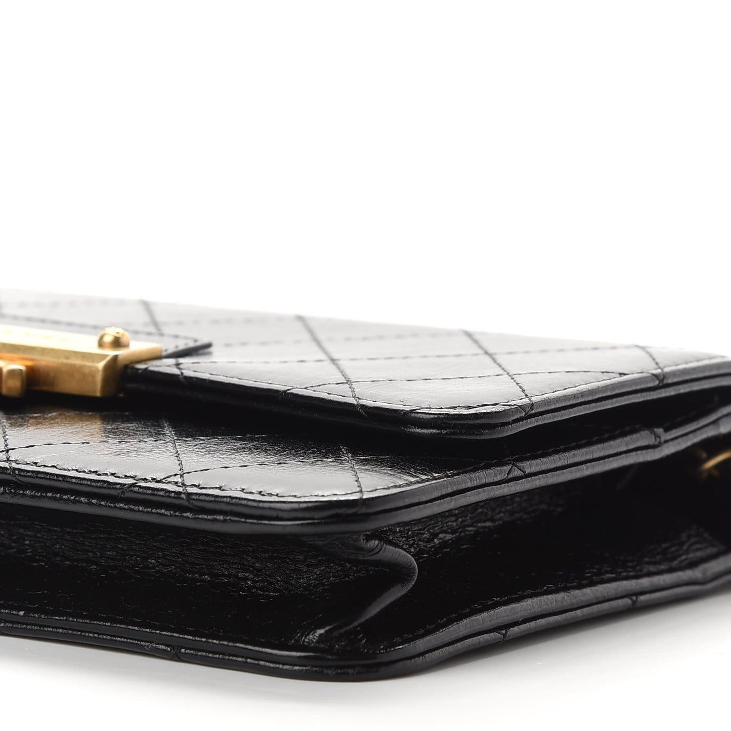 Goatskin Stitched Golden CC Wallet on Chain WOC Black