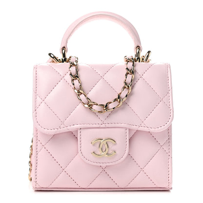 Chanel Lambskin Quilted Top Handle Clutch With Chain Light Pink 1 of 10