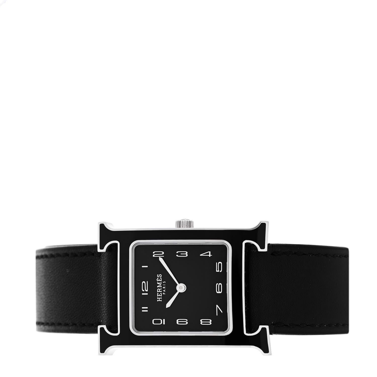Hermes Stainless Steel Barenia Lacquer 26mm Heure H Hour Quartz Watch Noir 2 of 5