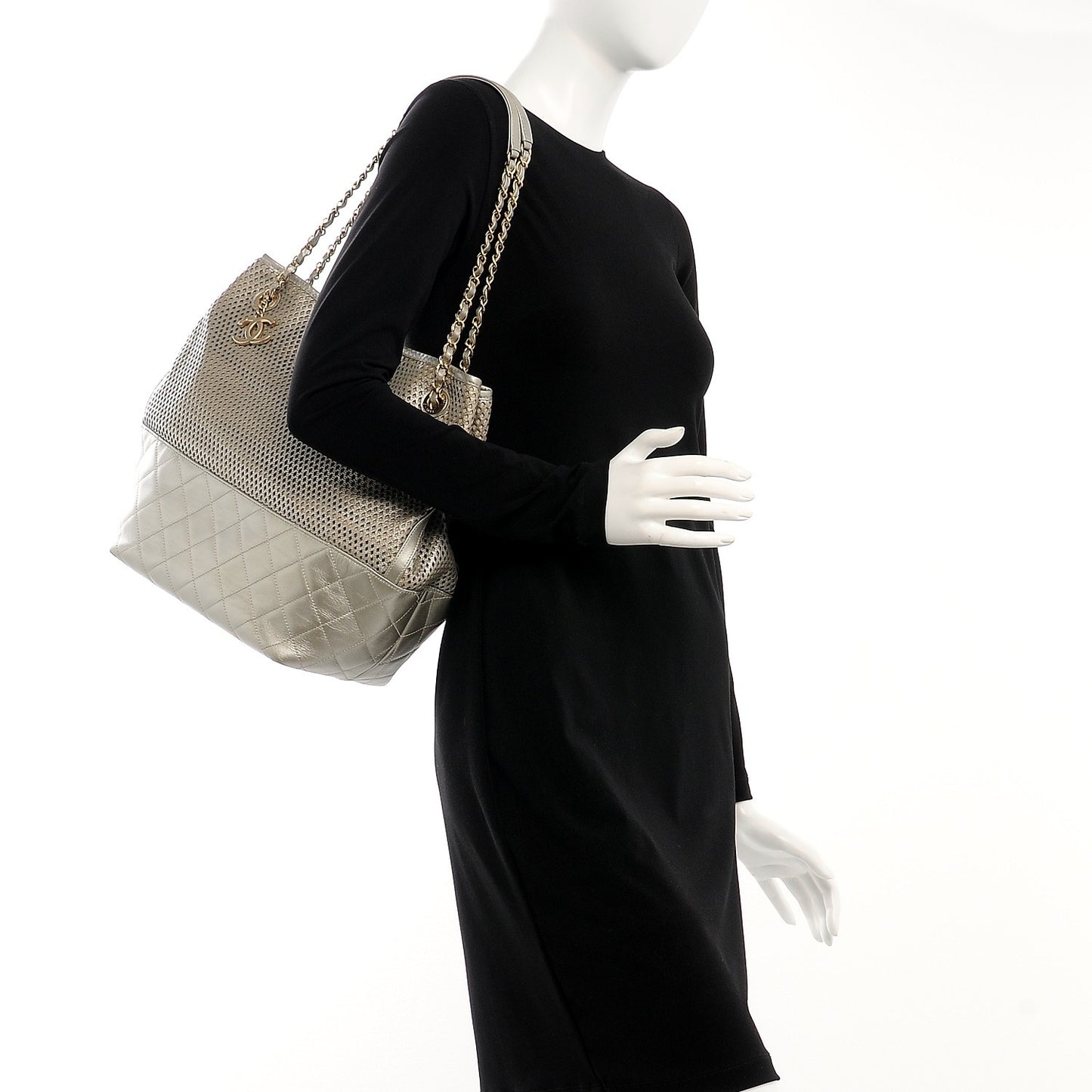 Calfskin Perforated Up In The Air North South Tote Gold