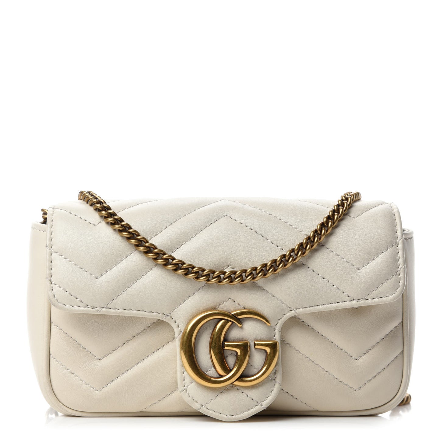 Calfskin Matelasse Super Mini GG Marmont Shoulder Bag White