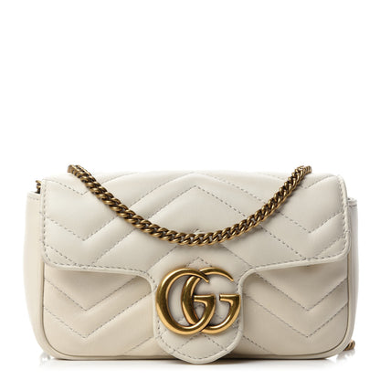 Gucci Calfskin Matelasse Super Mini GG Marmont Shoulder Bag White 1 of 10