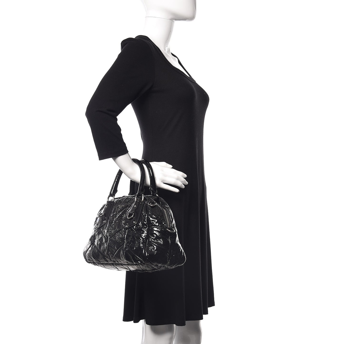 Vernice Chevron Dome Satchel Black