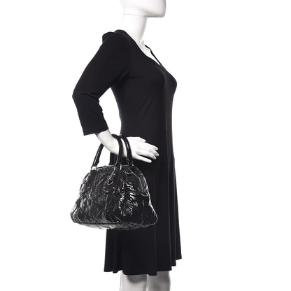Prada Vernice Chevron Dome Satchel Black 2 of 12