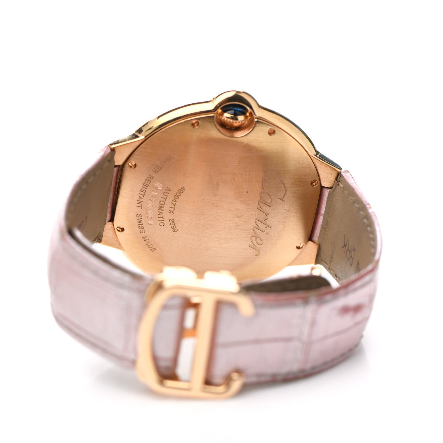 Cartier 18K Pink Gold Alligator Diamond Pave Bezel 42mm Ballon Bleu De Cartier Automatic Watch 4 of 5