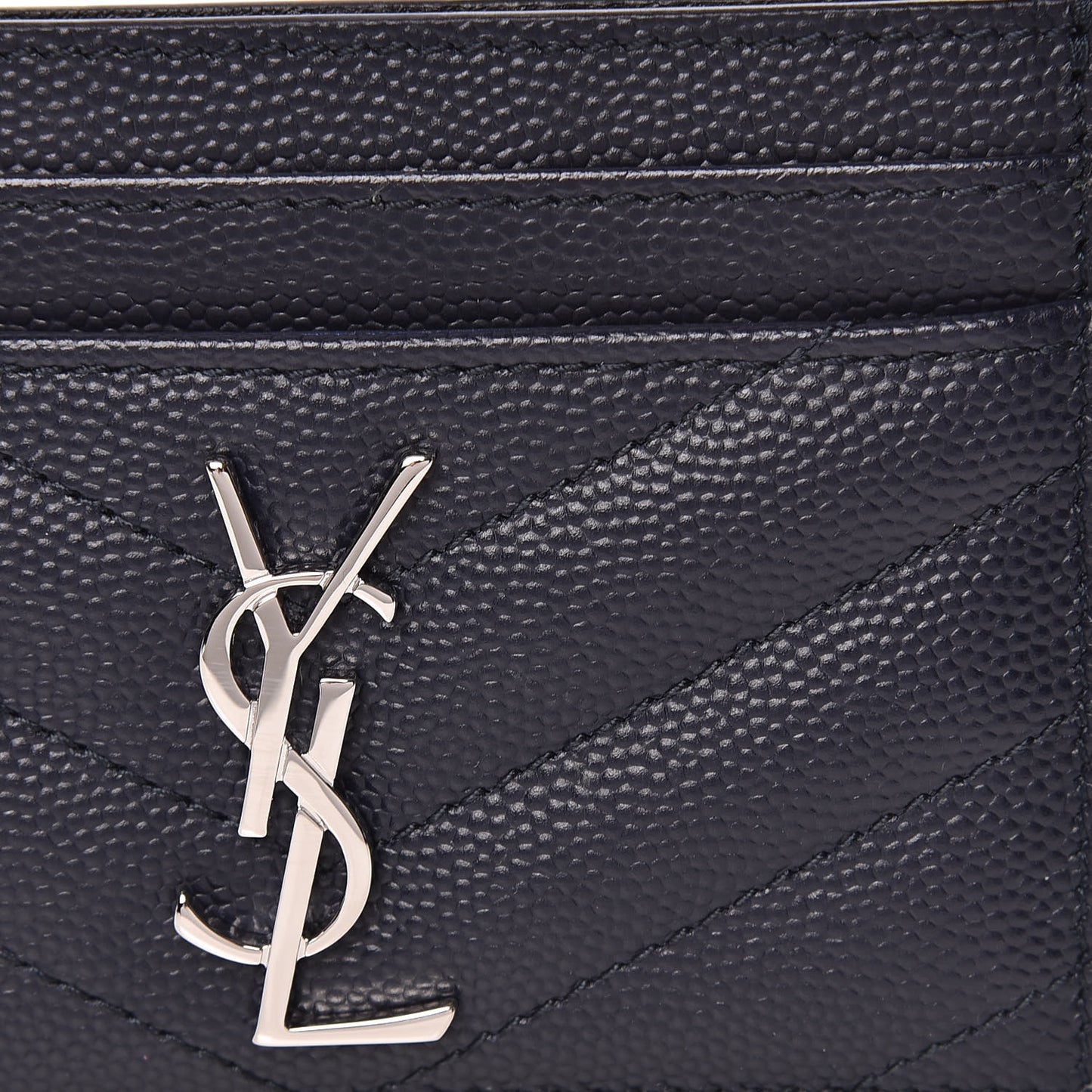 Grain De Poudre Matelasse Monogram Chevron Credit Card Case Deep Marine
