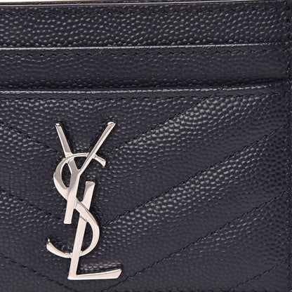Saint Laurent Grain De Poudre Matelasse Monogram Chevron Credit Card Case Deep Marine 8 of 8