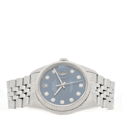 Rolex Stainless Steel 18K White Gold Diamond 36mm Oyster Perpetual Datejust Watch Blue 16234 2 of 5