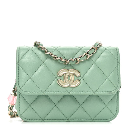 Chanel Lambskin Resin Quilted Mini Heart Flap Light Green 1 of 11
