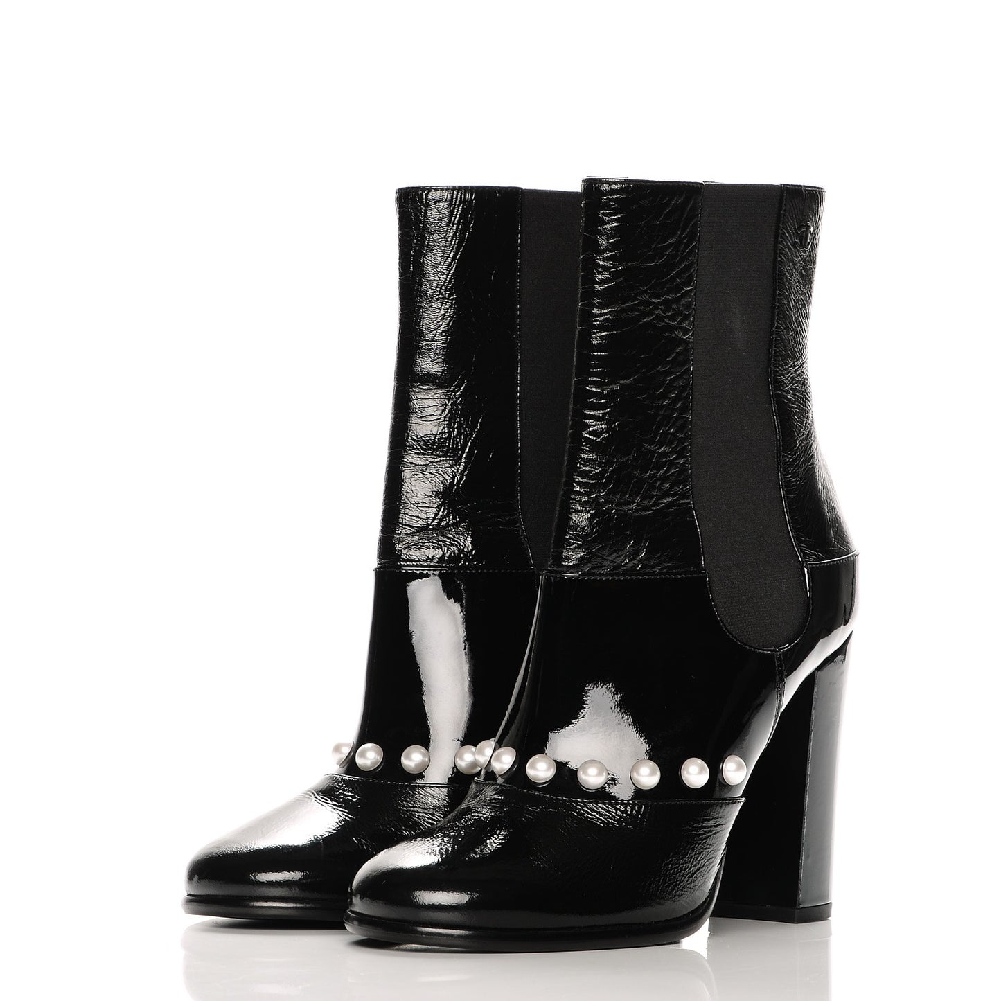 Patent Pearl Elastic Boots 39 Black