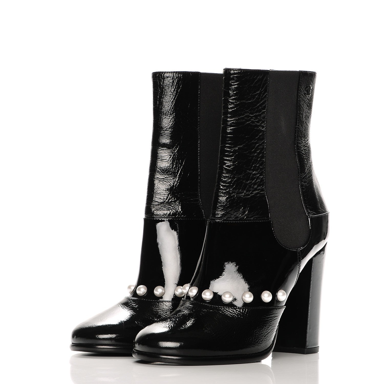 Chanel Patent Pearl Elastic Boots 39 Black 3 of 7
