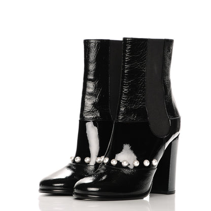 Chanel Patent Pearl Elastic Boots 39 Black 3 of 7