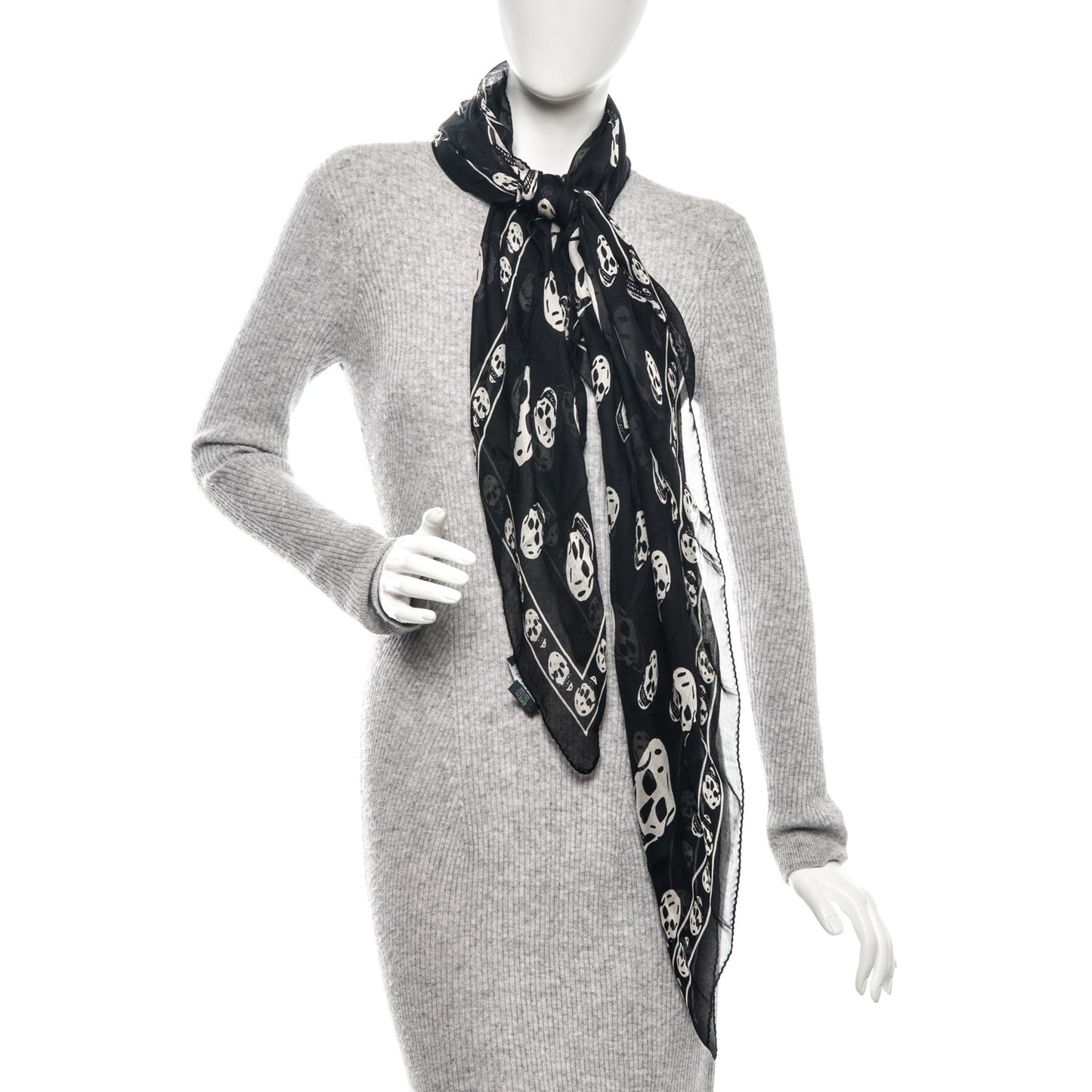 Silk Chiffon Skull Scarf Black Ivory