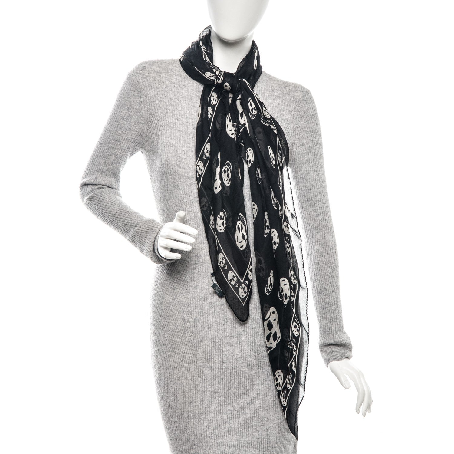 Alexander McQueen Silk Chiffon Skull Scarf Black Ivory 2 of 7