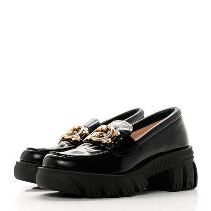 Gucci Magnum Calfskin Nappa Crystal Womens Interlocking G Platform Chunky Lug Sole 40mm Loafers 38.5 Black 3 of 9