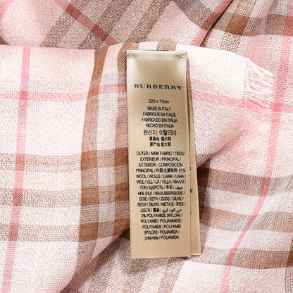 Burberry Metallic Wool Silk Gauze Vintage Check Scarf Pink 4 of 4