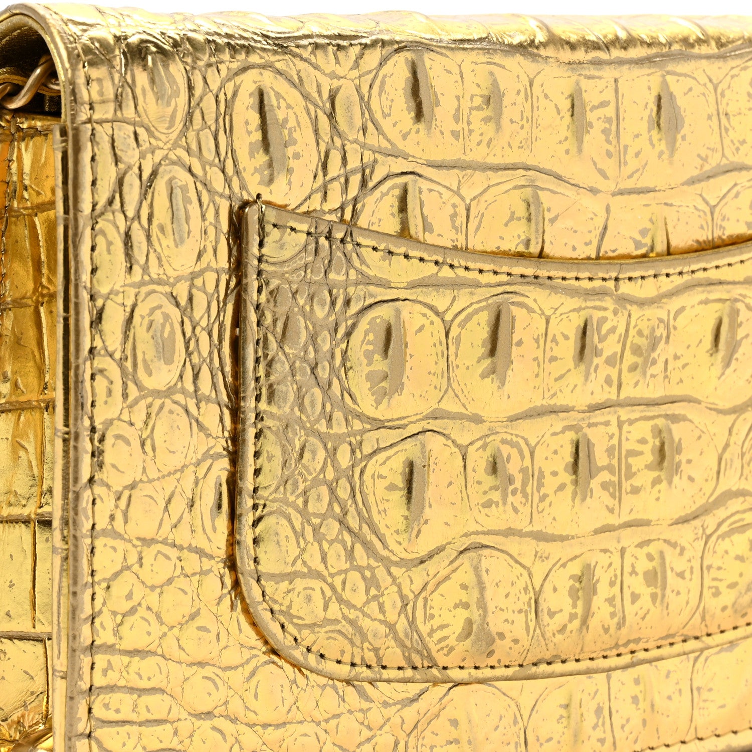 Chanel Metallic Calfskin Crocodile Embossed Cocodile Wallet On Chain WOC Gold 17 of 18