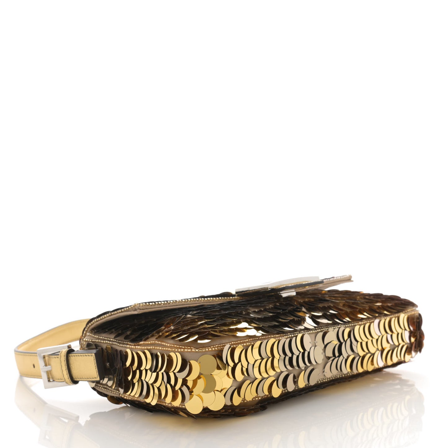 Sequin Paillettes Vitello Laminato Striped Baguette 1997 Oro Sfumato