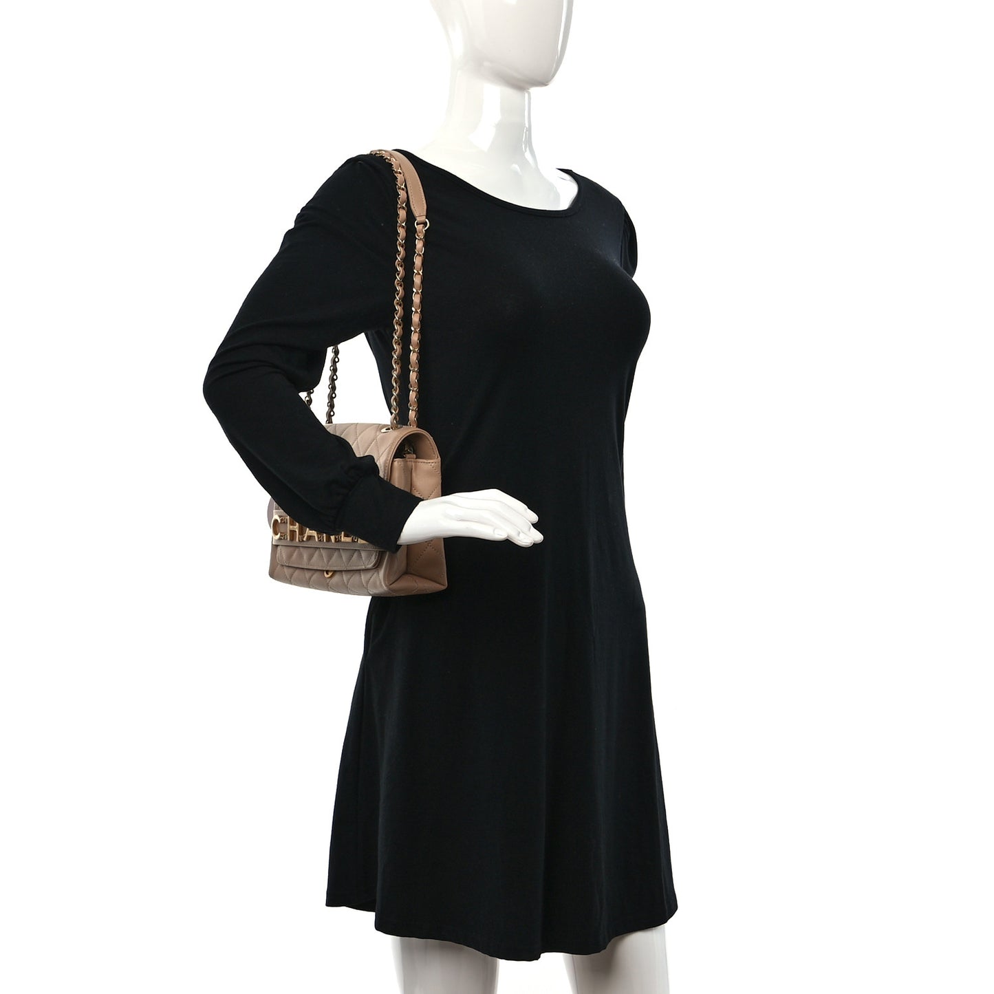 Calfskin Quilted Enchained Flap Beige