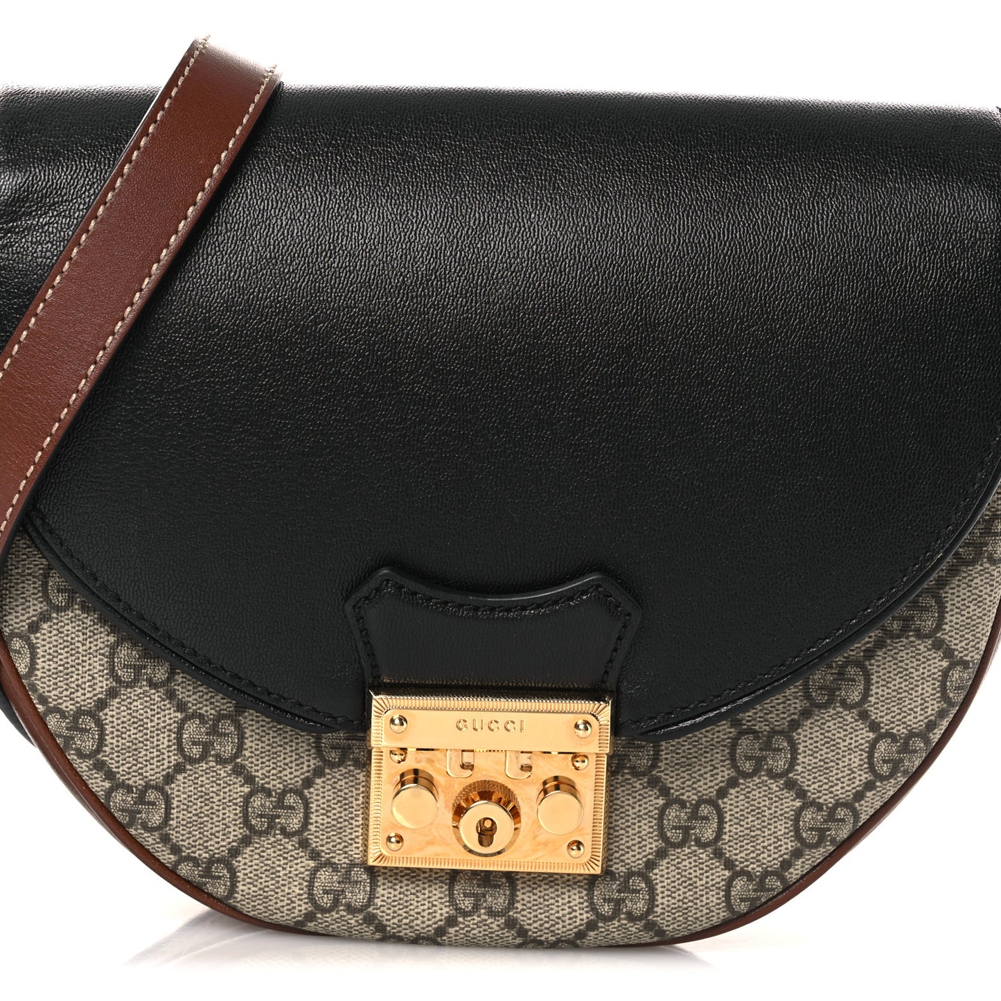 GG Supreme Monogram Calfskin Small Padlock Messenger Shoulder Bag Beige Black Cuir Beige Black Cuir