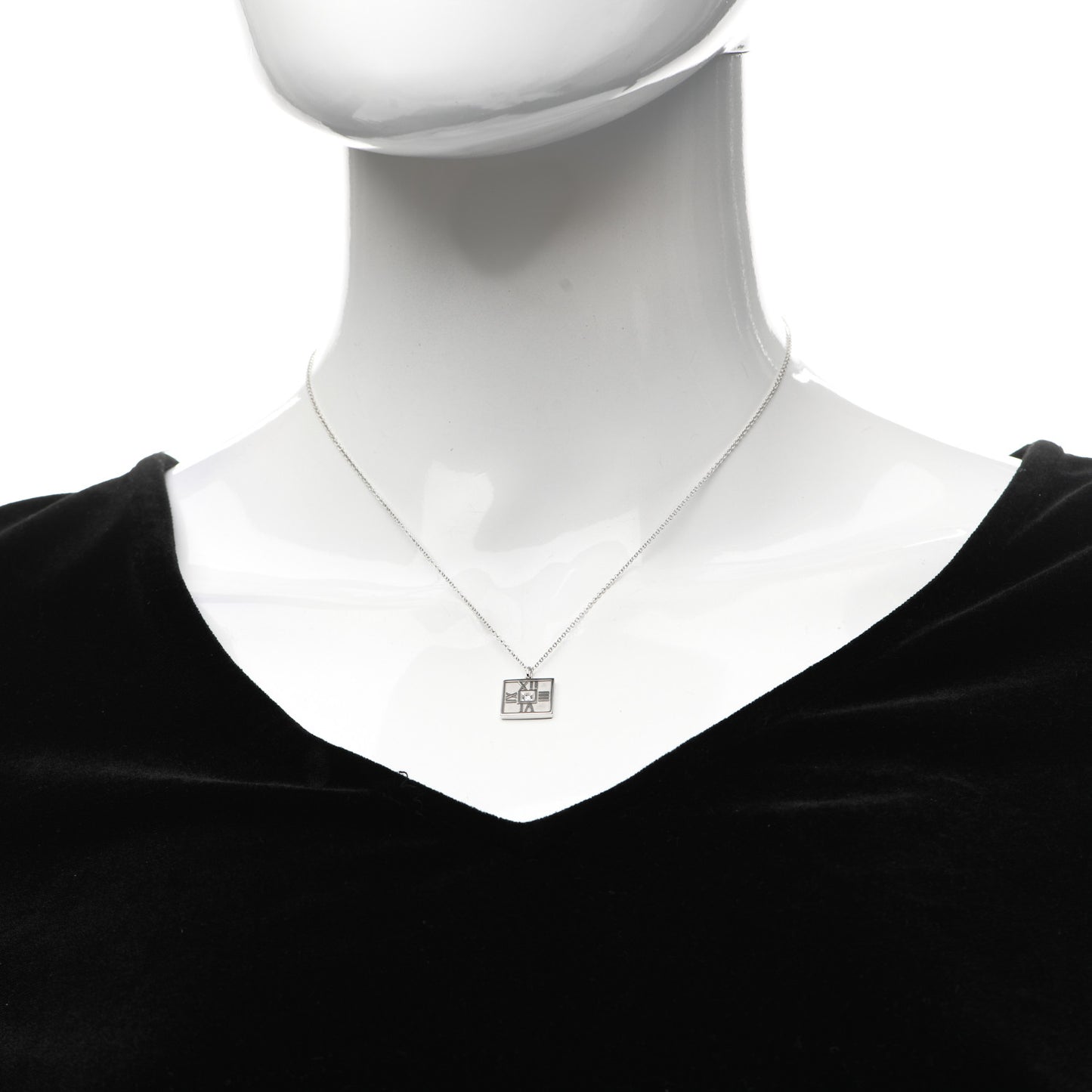 18K White Gold Diamond Atlas Square Pendant Necklace