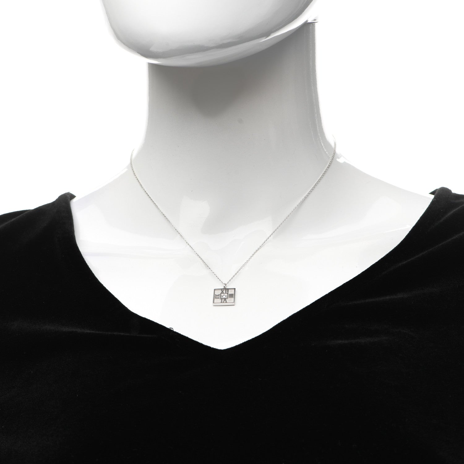 Tiffany 18K White Gold Diamond Atlas Square Pendant Necklace 2 of 5