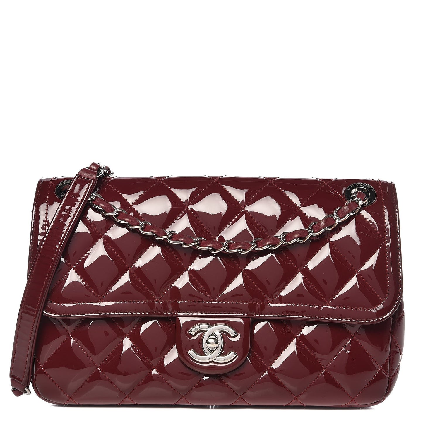 Patent Quilted Large Coco Shine Flap Burgundy