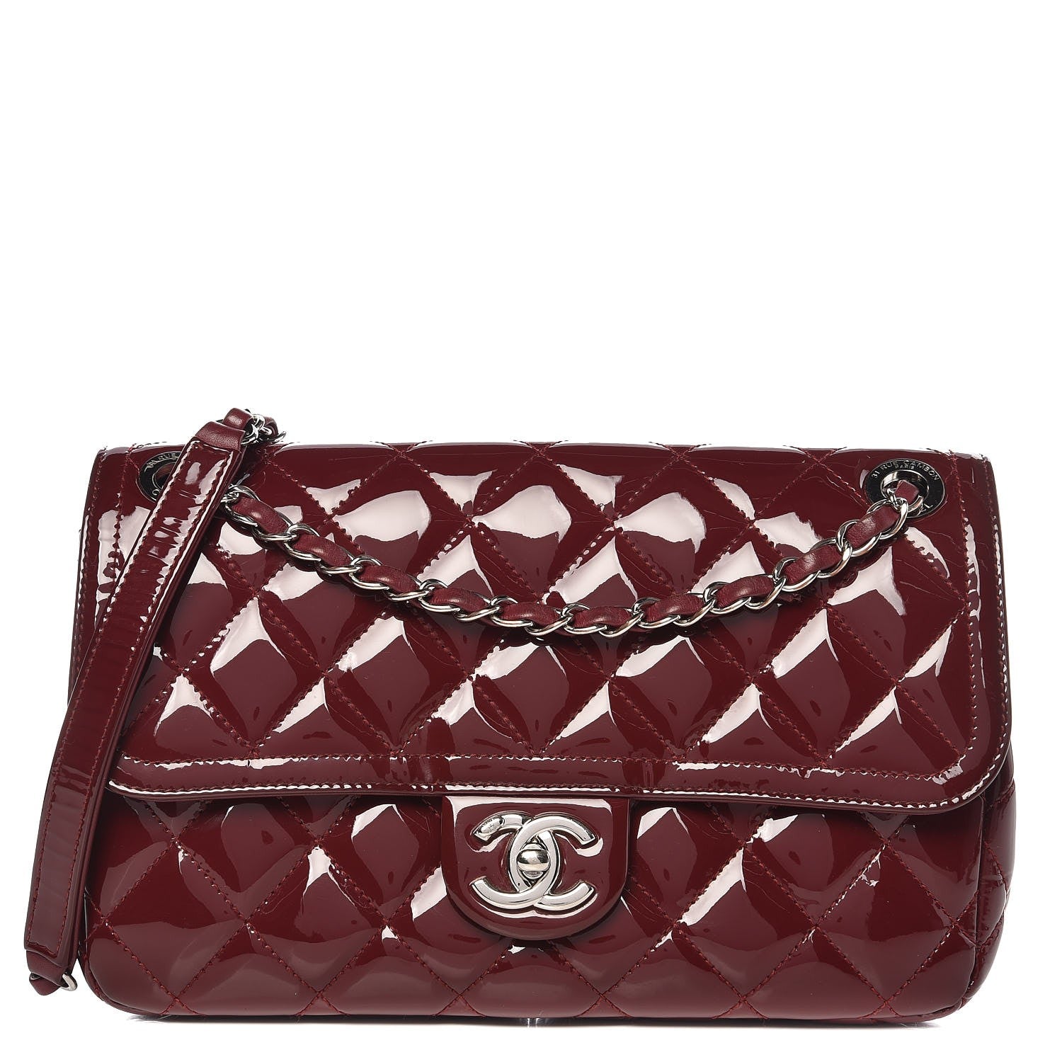Chanel Patent Quilted Large Coco Shine Flap Burgundy 1 of 11