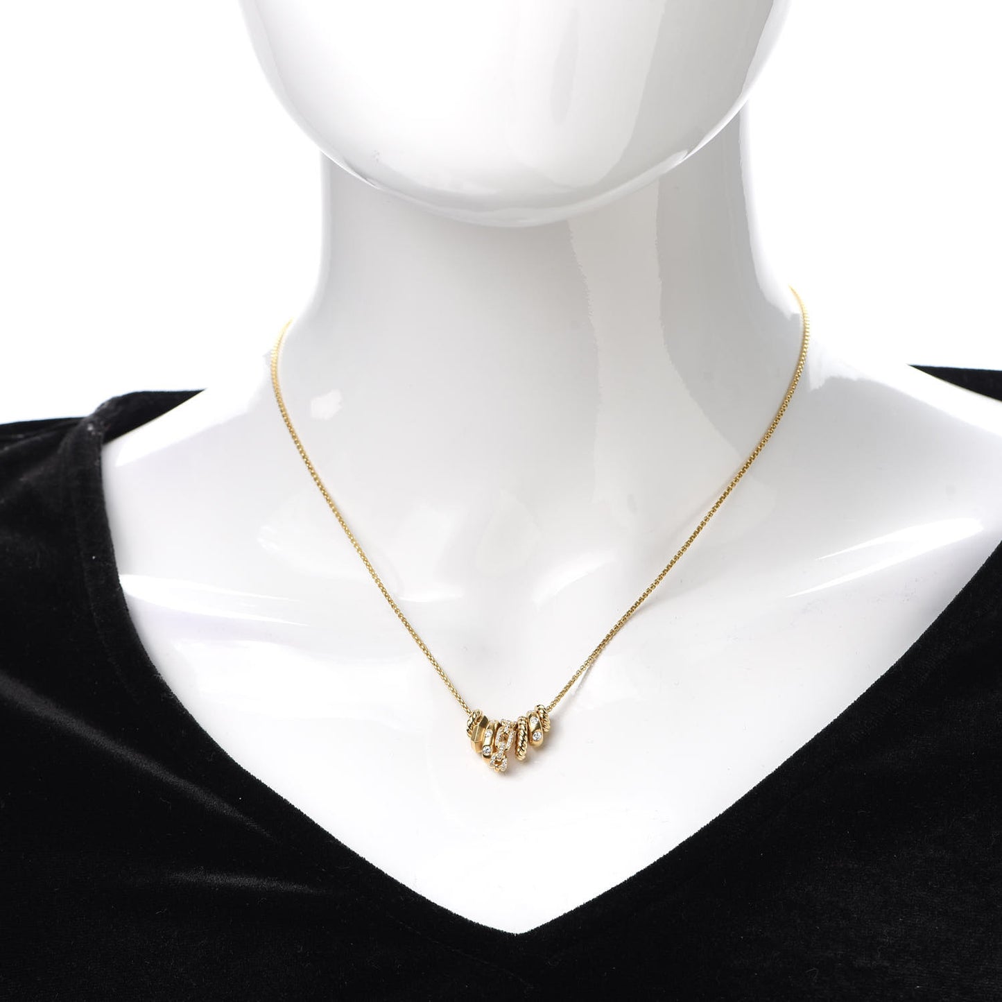 18K Yellow Gold Diamond Stax Rondelle Pendant Necklace