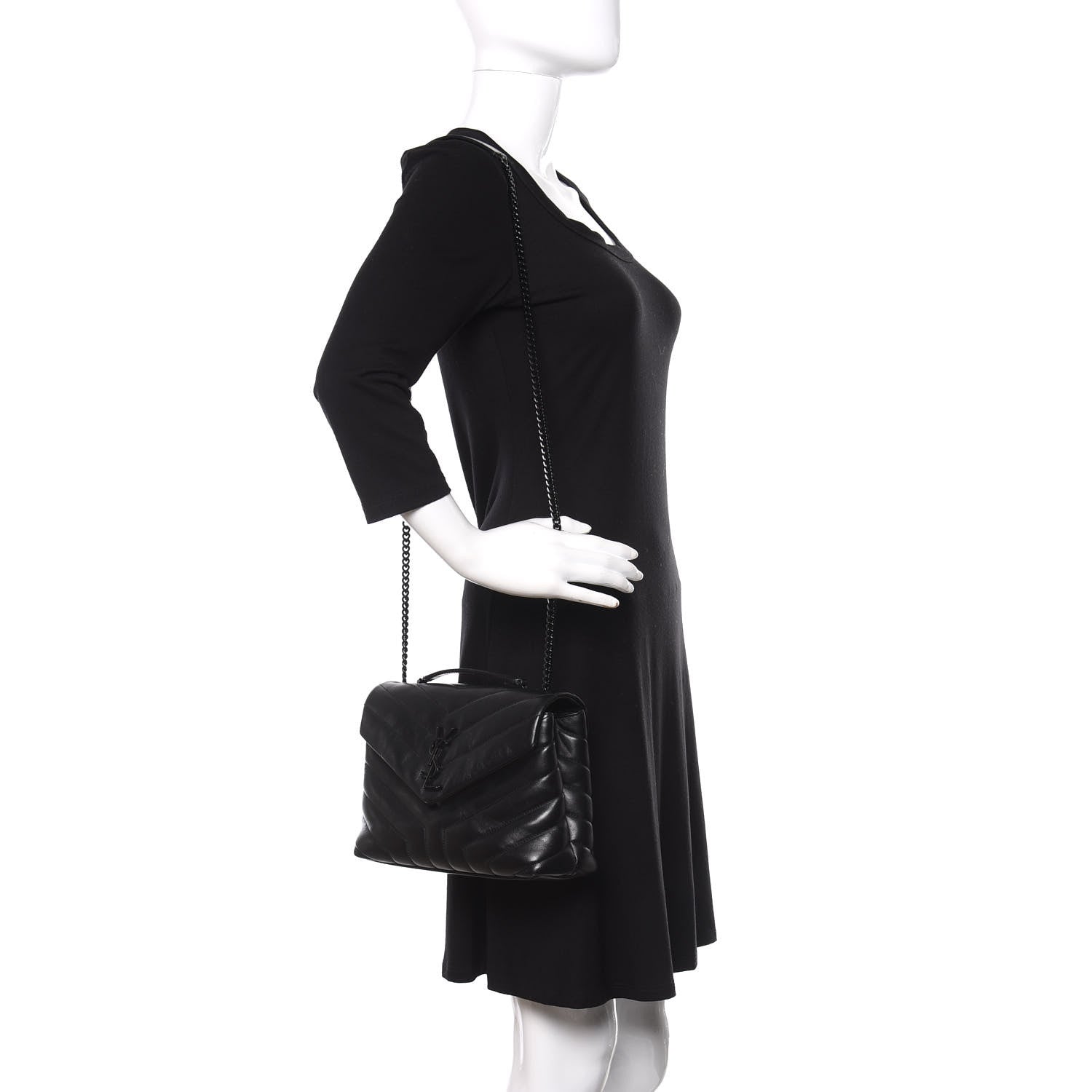 Saint Laurent Calfskin Y Quilted Monogram Small Loulou Chain Satchel Black 3 of 10