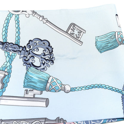 Hermes Silk Les Cles Twilly Scarf Royal Bleu Petrol Sky Bleu 6 of 9
