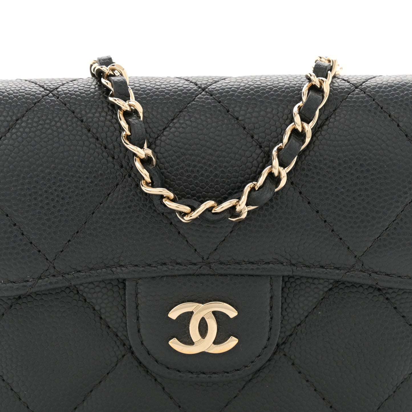 Caviar Quilted Flap Card Holder On Chain Black