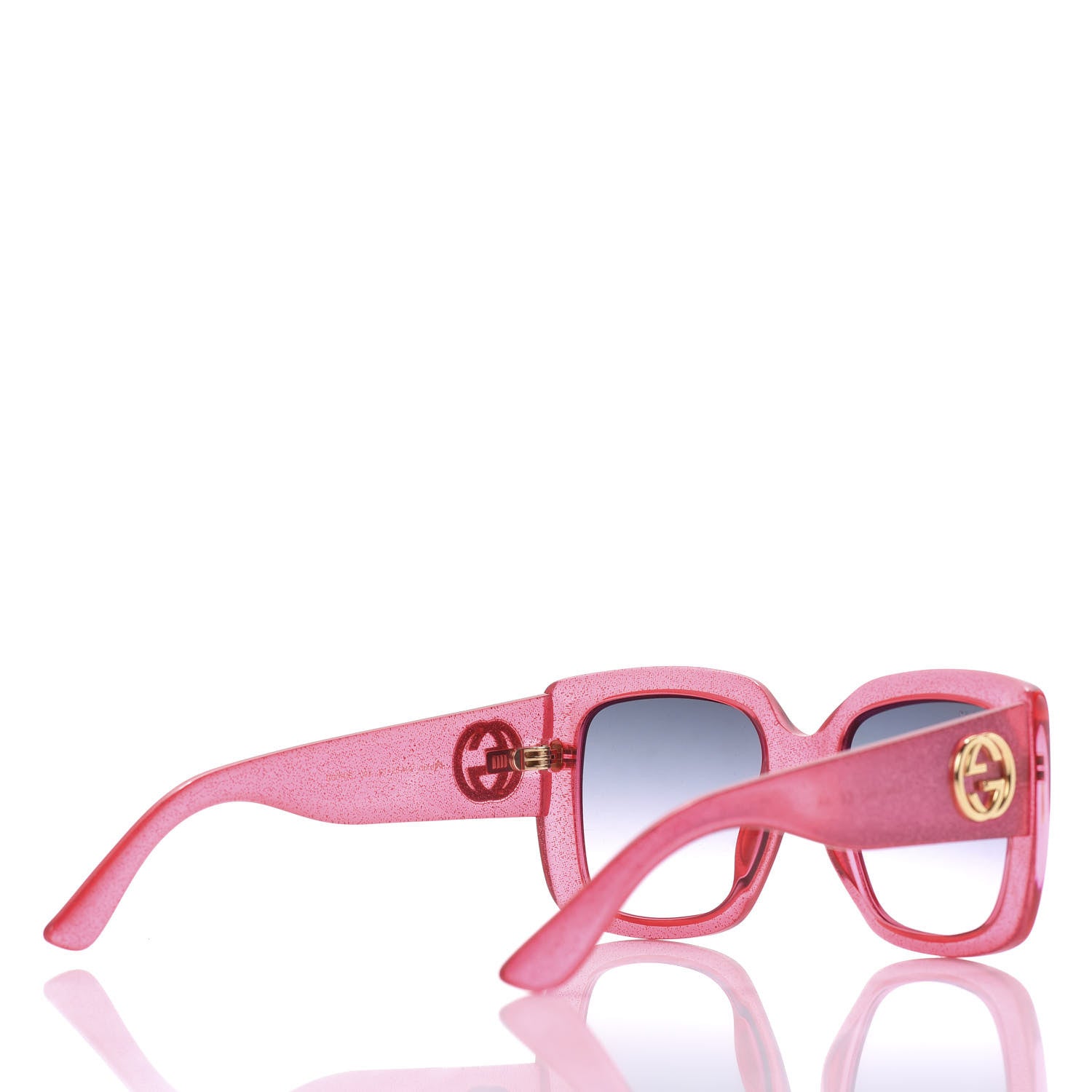 Gucci Acetate Square Frame Glitter GG0142SA Sunglasses Red Grey 4 of 6