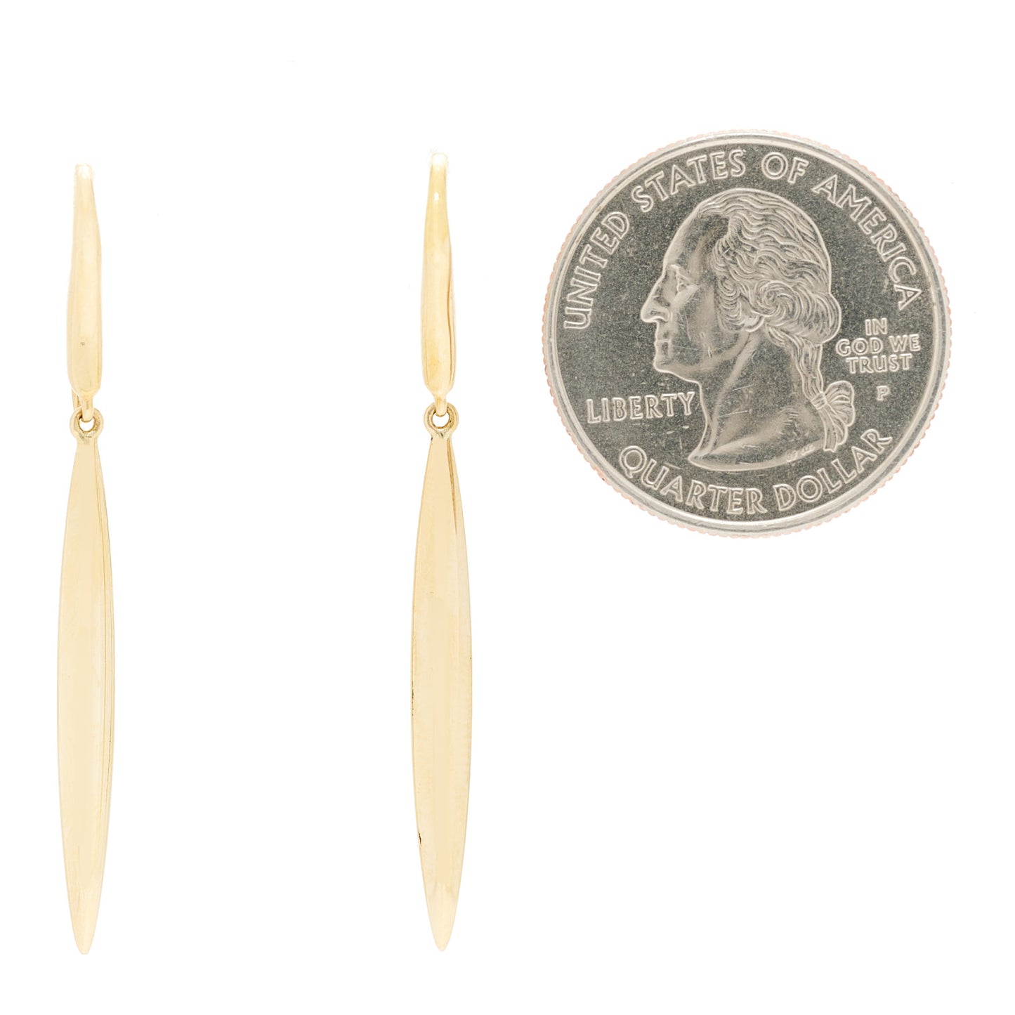18K Yellow Gold Feather Drop Earrings