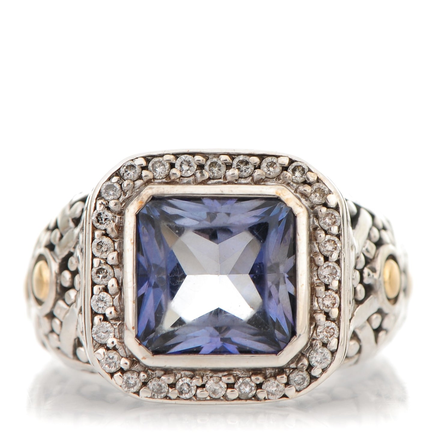 Sterling Silver Diamond 8mm Iolite Mystic Ring 51.5 6