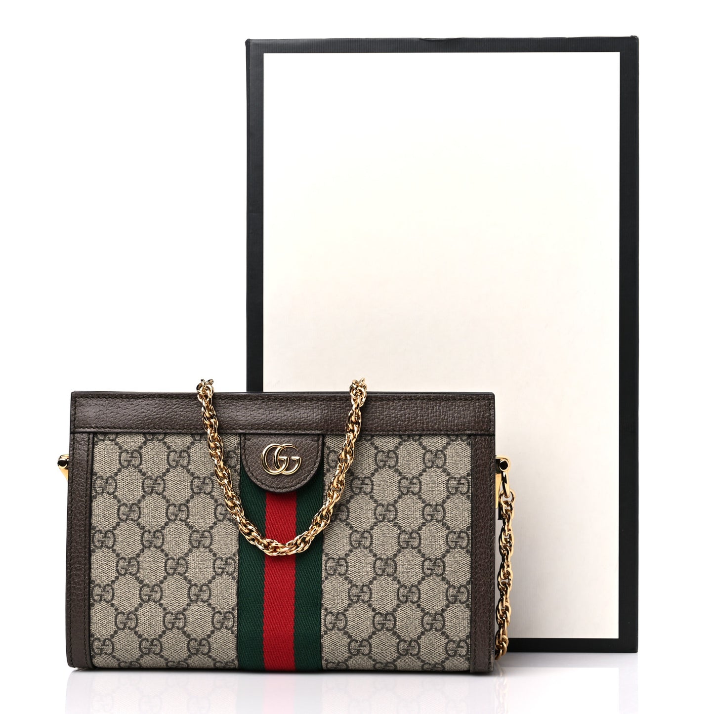 GG Supreme Monogram Web Small Ophidia Chain Shoulder Bag Brown
