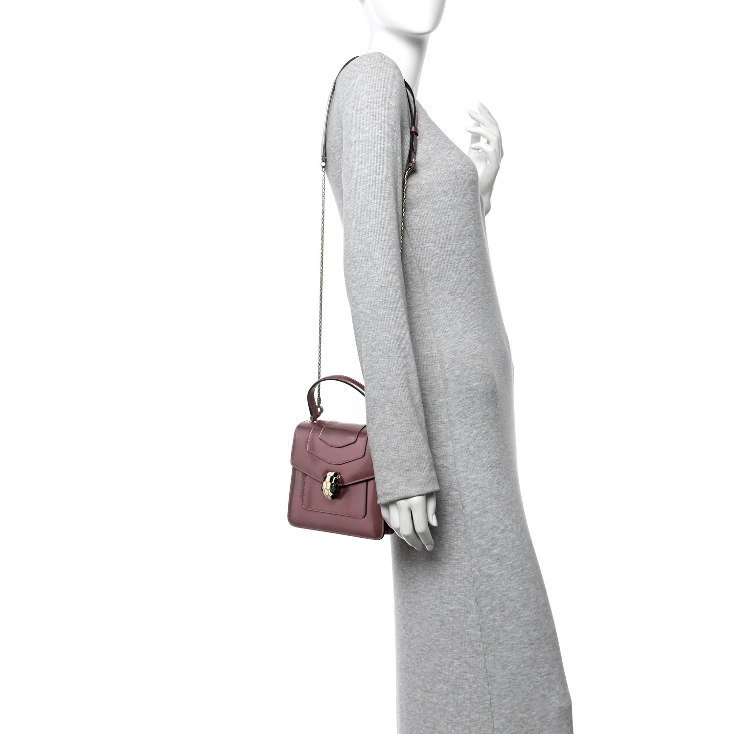 Bulgari Metallic Calfskin Serpenti Forever Top Handle Rose Quartz 2 of 13