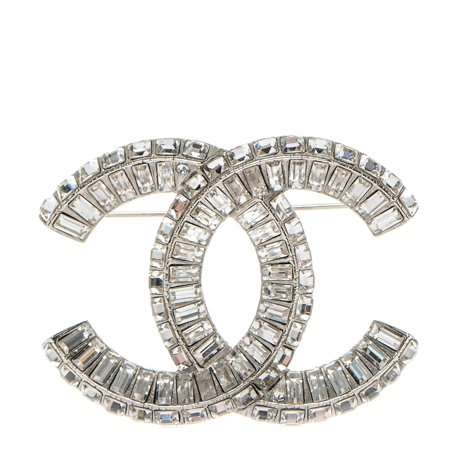 Chanel Baguette Crystal CC Brooch Silver 1 of 4