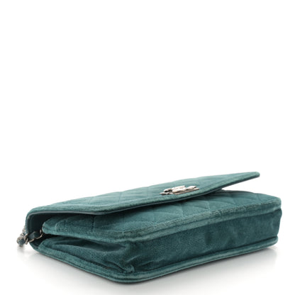 Chanel Velvet Quilted Boy Wallet On Chain WOC Teal 4 of 11
