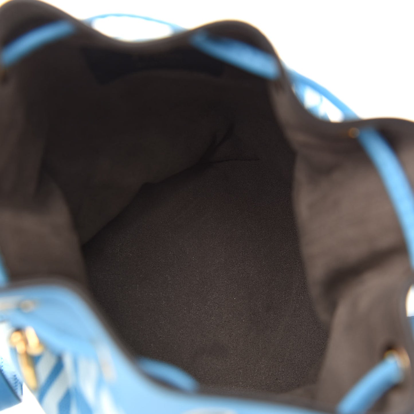 X SARAH COLEMAN Glazed Canvas Vitello King F is Fendi FF Vertigo Mini Mon Tresor Bucket Bag Cyber Blue White