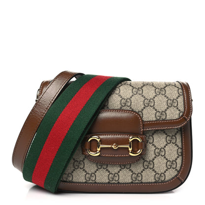 Gucci GG Supreme Monogram Web Mini Horsebit 1955 Shoulder Bag Beige Brown Sugar 1 of 10