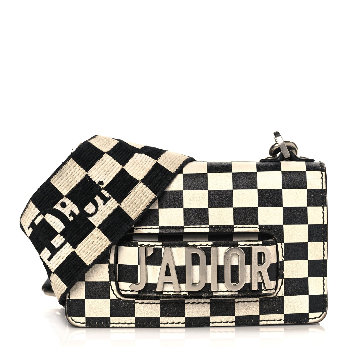 Calfskin Checkered Mini J'Adior Flap Bag Black White