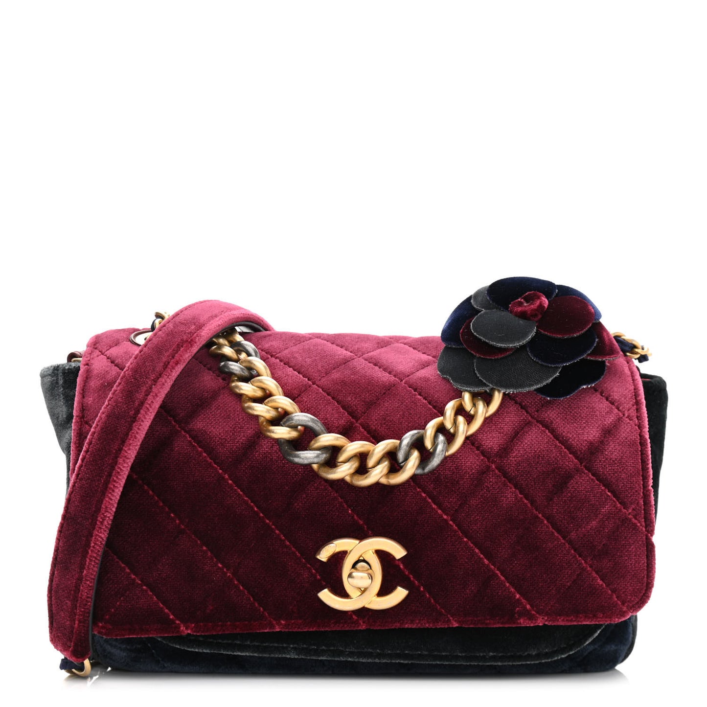 Velvet Quilted Medium Camellia Flap Black Red Blue