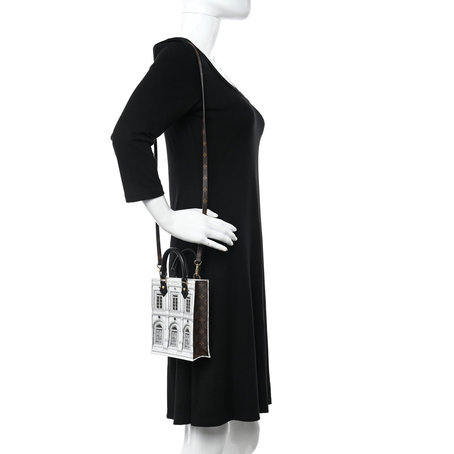 Louis Vuitton X FORNASETTI Calfskin Architettura Petit Sac Plat Black White 2 of 9