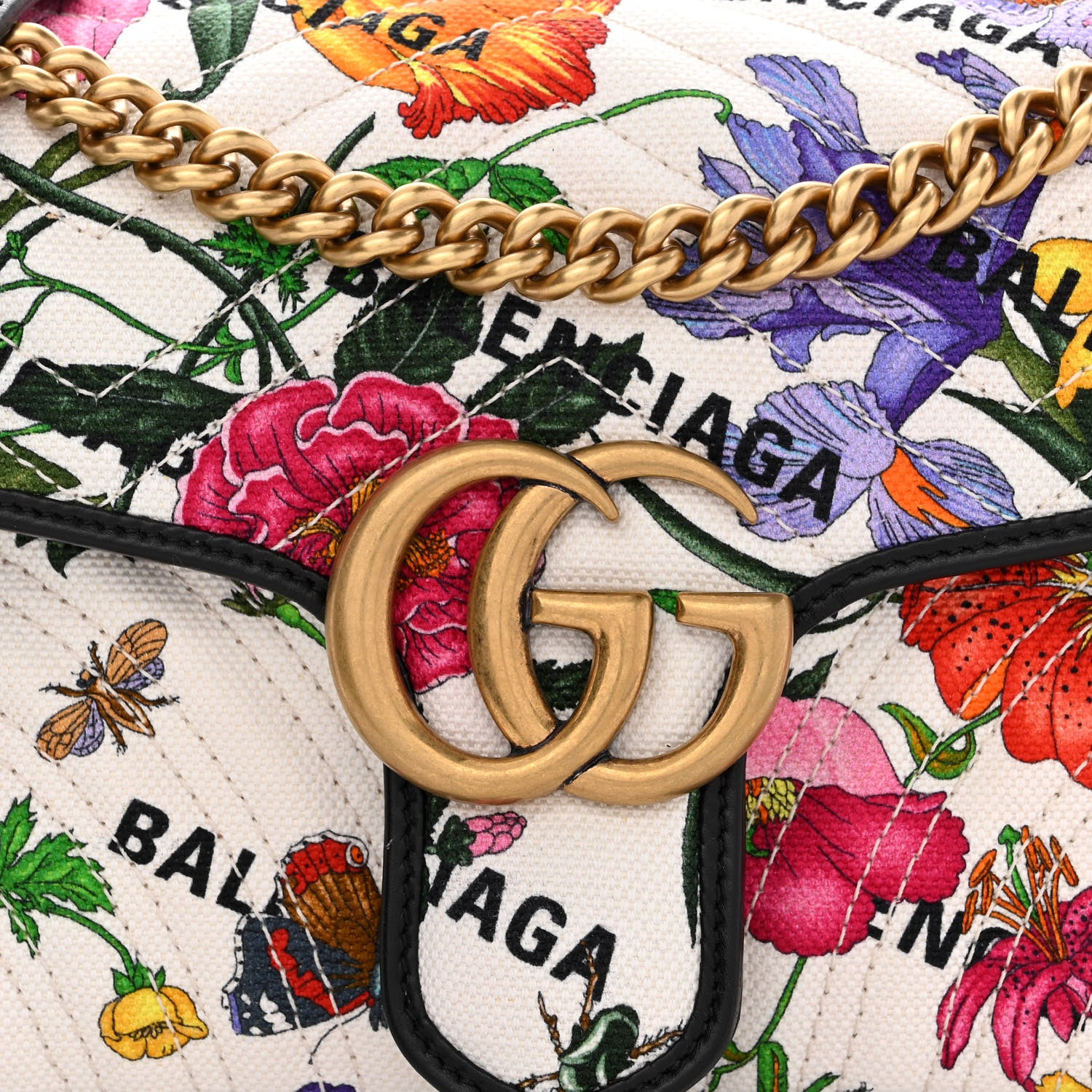 Gucci X BALENCIAGA Canvas Flora Logo Print Diagonal Matelasse Small GG Marmont Shoulder Bag White 8 of 10