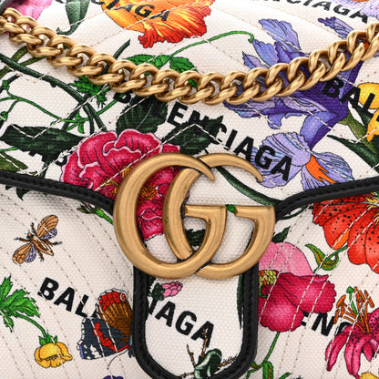 Gucci X BALENCIAGA Canvas Flora Logo Print Diagonal Matelasse Small GG Marmont Shoulder Bag White 8 of 10