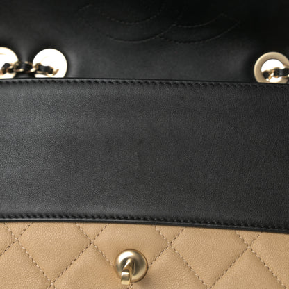 Chanel Calfskin Quilted Medium Graphic Flap Beige Black 14 of 15