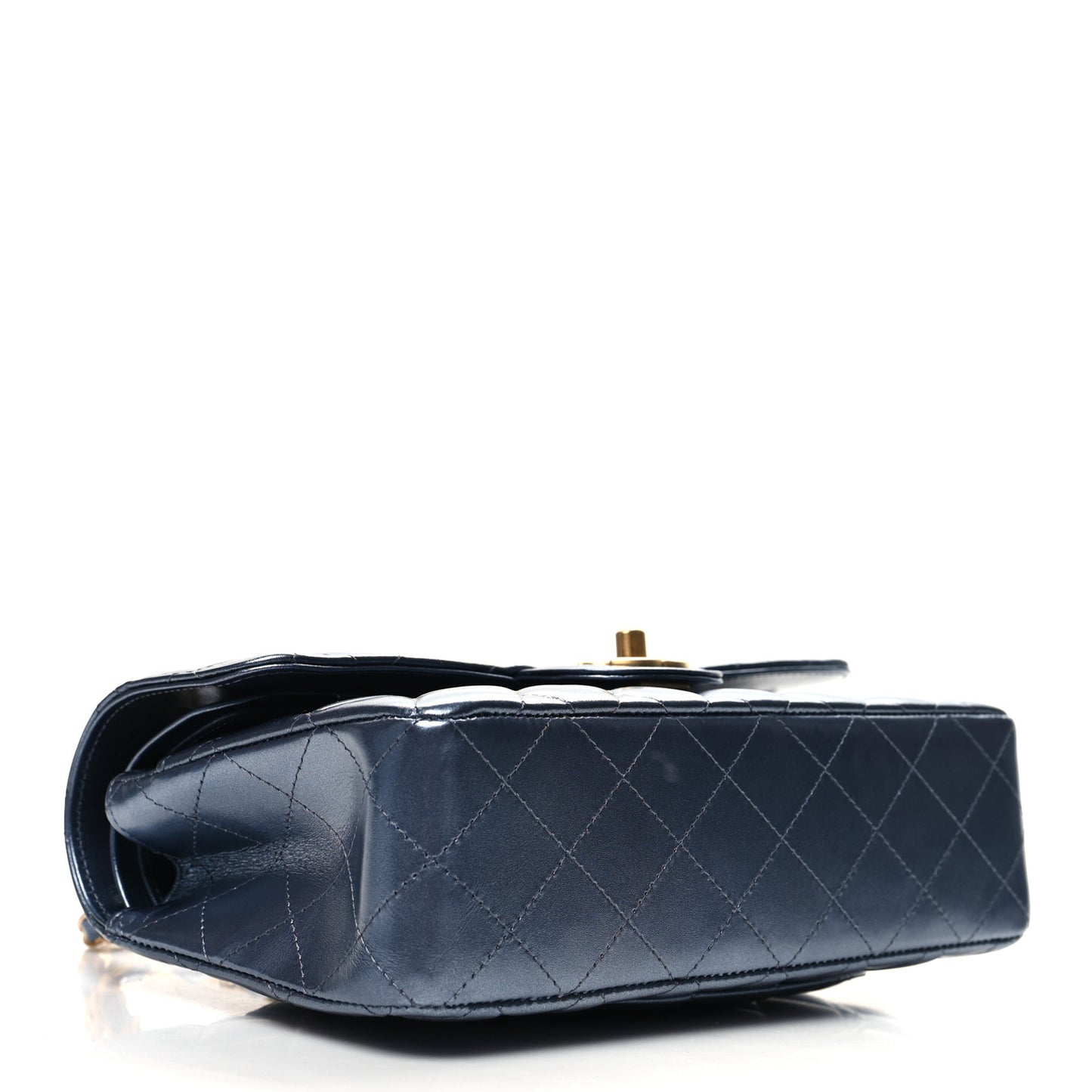 Metallic Lambskin Quilted Small Double Flap Dark Blue